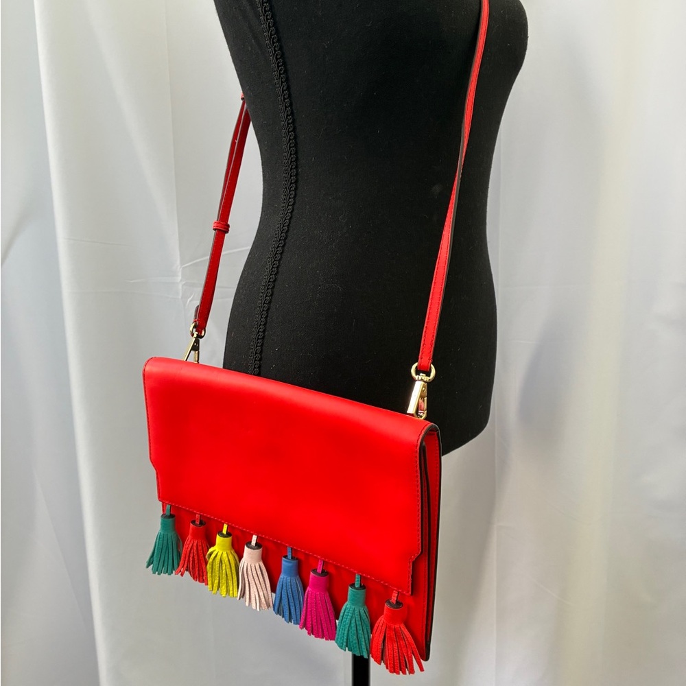 Rebecca Minkoff Red Crossbody Bag with Multicolor Tassels - Picture 9 of 9